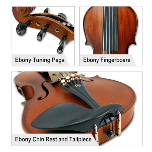 Image of Acoustic Electric Violin 4 /4 Full Size, 5 string Solid Maple Spruce with Ebony Fittings, Free Case and Bow, Beginner Kit for Adults(Yellow)