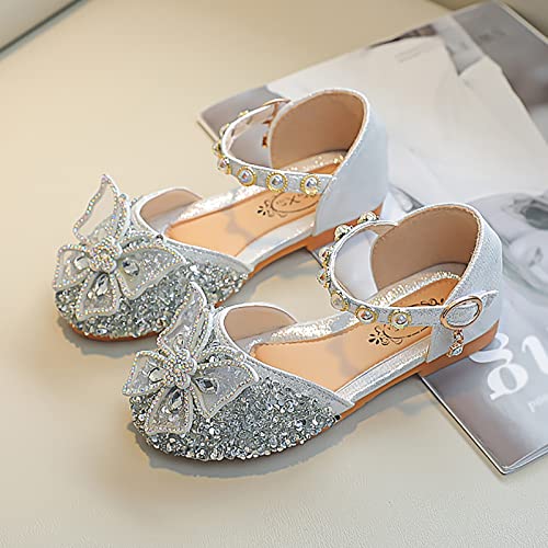 Girls' Sandals Single Infant Princess Crystal Kids Bowknot Dancing Pearl Shoes Shoes Shoes Girls Sandals Shoes Baby (Silver-b, 9.5 Toddler)3