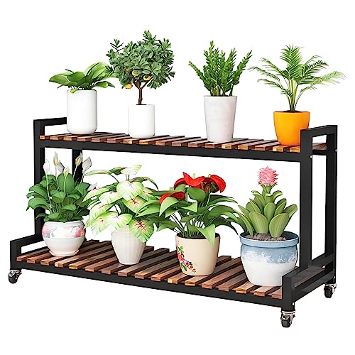2-Tier 3-Tier Metal Plant Stand with Wheels Indoor Outdoor Succulent Shelf Wooden Flower Pot nizer Versatile Étagère for Home & Garden Decor