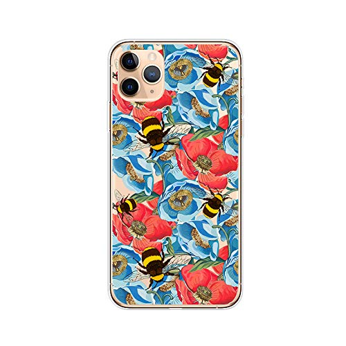 Blingy's Iphone 11 Pro Max Case (6.5 Inch), Women Girls Lovely Floral Bee Pattern Cute Flower Style Transparent Soft Tpu Protective Clear Case Compatible For Iphone 11 Pro Max 6.5"(Bumblebee Flowers) #TOP2