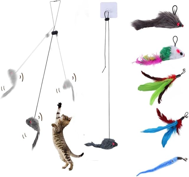 7PCS Self-Play Hanging Door Cat Toys for indoor Cats Kitten,Interactive Cat Toys for Hunting Exercising Eliminating -5 Replacements 2 Style Hanging