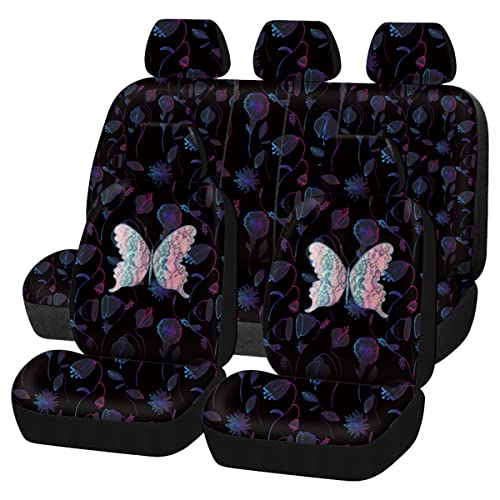 Flying Banner Butterfly car seat Covers ful Set Fashion Universal Lady Woman Female Rear Bench Split Colorized (Muti-Color, Full Set - Printing & Embriodery)