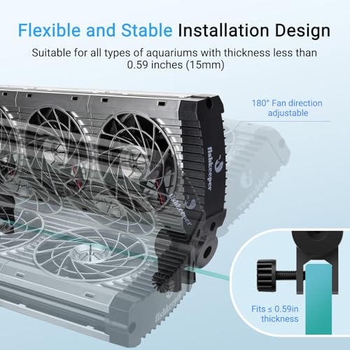 Image of fishkeeper Aquarium Chiller Fan - 3600 r /m Powerful Wind Quiet Fish Tank Cooling Fan, 5 Speeds, 3 Timer Modes, 180 Wide Angle Adjustable Aquarium Cooler Chiller with Smart Controller (12W, 3 Heads)