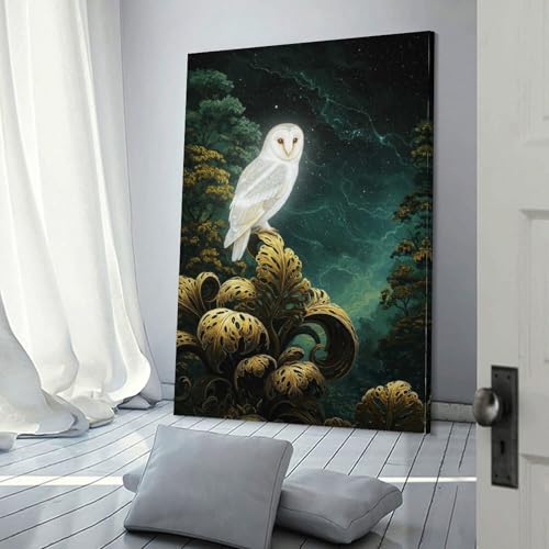Tableau chouette effraie POLIUAWS pour réveiller un mur blanc triste