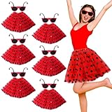Mepase 6 Set Halloween Ladybug Costume for Women Ladybug Tutu Skirt and Sunglasses Red Polka Dot Skirt Costume Accessories Set for Cosplay Party Favor