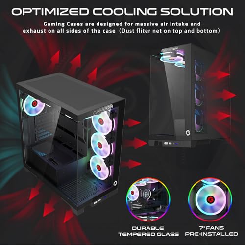 GAMEON Emperor Midnight IV Series Mid Tower PC Gaming Case, 120mm ARGB+PWM Lighting, Tempered Glass, Pre-installed 7 RGB Cooling Fans Computer case, Dust Filters, Wide Motherboard Compatibility, Black