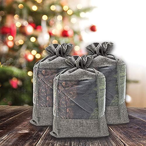 Miniatura 5 de Paquete de 12 bolsas de regalo extragrandes de lino, arpillera y organza con cordones (7.5x11.5 pulgadas, gris) - Bolsas de malla para recuerdos de