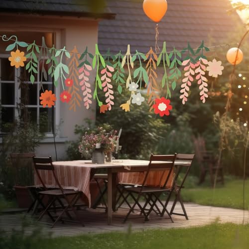 Image of Yeaqee 2 Pcs Flower Banner Garland Cute Double-Sided Waterproof Spring Floral Birthday Party Decoration Paper Backdrop for Wedding Baby Shower(Wildflower,Colorful)