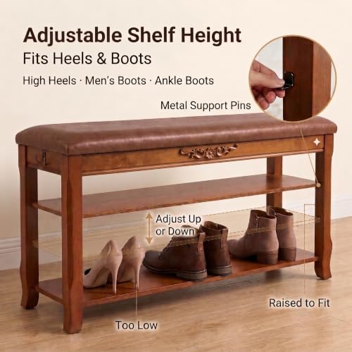 Shoe-Rack-Bench-Entryway-Storage-with-Leather-Cushion-394-Shoe-Organizer-Bench-for-Entryway-Front-Doors-Entrances-HallwayMudroomClosetBedroom3-Height-Adjustable-Removable-Shelves