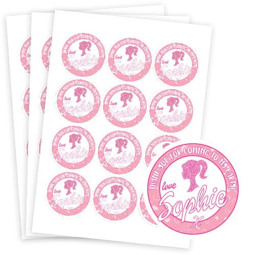 Partyrama.co.uk Multicolour Doll Style Glitter Design Personalised Round Stickers 60Mm - Single Sheet - 12 Stickers