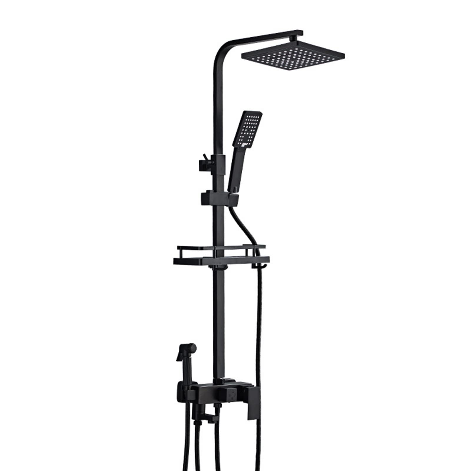 GLJTUO Shower System, Shower Faucet Set Matte Black Rain Shower System Wall Mounted Shower Mixer Brass Booster Shower Exposed Shower System Multi Function Shower System