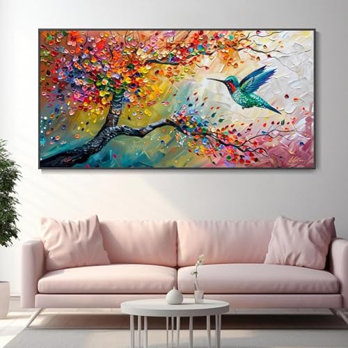 Tableau colibri moderne décoration murale grand format salon 40x80