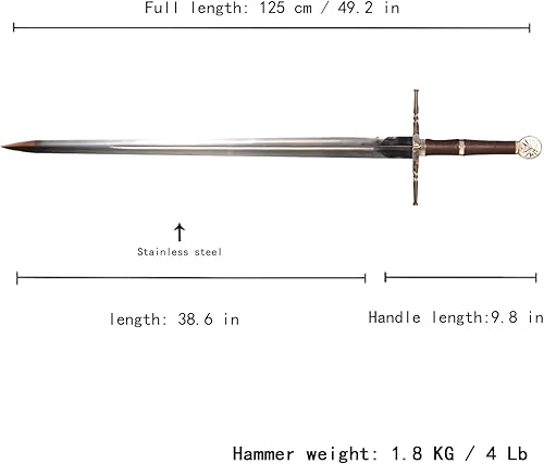 Miniatura 2 de Espada TW de acero al carbono de metal real, juego de cosplay Prop Espada de plata de Geralt, espada de lobo blanco, espada medieval occidental,