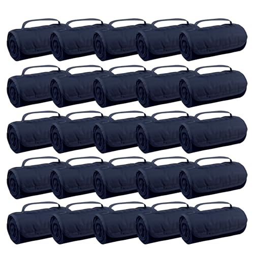 Gifts by Design 25 Ct of Roll-Up Blankets for Camping, Travel, Outdoors, Beach, Picnics – Dark Blue – Hook + Loop Closure for Easy Use in Cars & on Ai