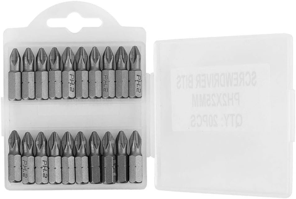 20Pcs Phillips Head Drill Bits, PH2 x 25mm Phillips Bits, S2 Alloy Steel Magnetic Bit with HRC58-62 Hardness for Daily Maintenance and Electrical Installation