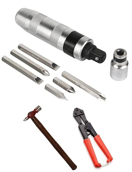 Digital Craft Combo of 3 Items Impact Screwdriver Set Multi-Purpose Chrome Vanadium Steel Portable Screw Driver Chisel Bits Professional Tools with Bolt Cutter & Hammer