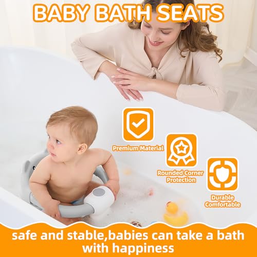 Image of Baby Bath Seat for Babies 6 Months & up, Non-Slip Toddler Bath Seats for Babies Sitting Up, Safe Infant & Newborn Bathtub Chair with 4 Suction Cups & Soft Cushion for Shower,Gray