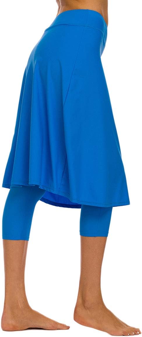 Akaeys Women's Modest Extra Long Swim Skirt with Capris Leggings Active Skirted Swimwear