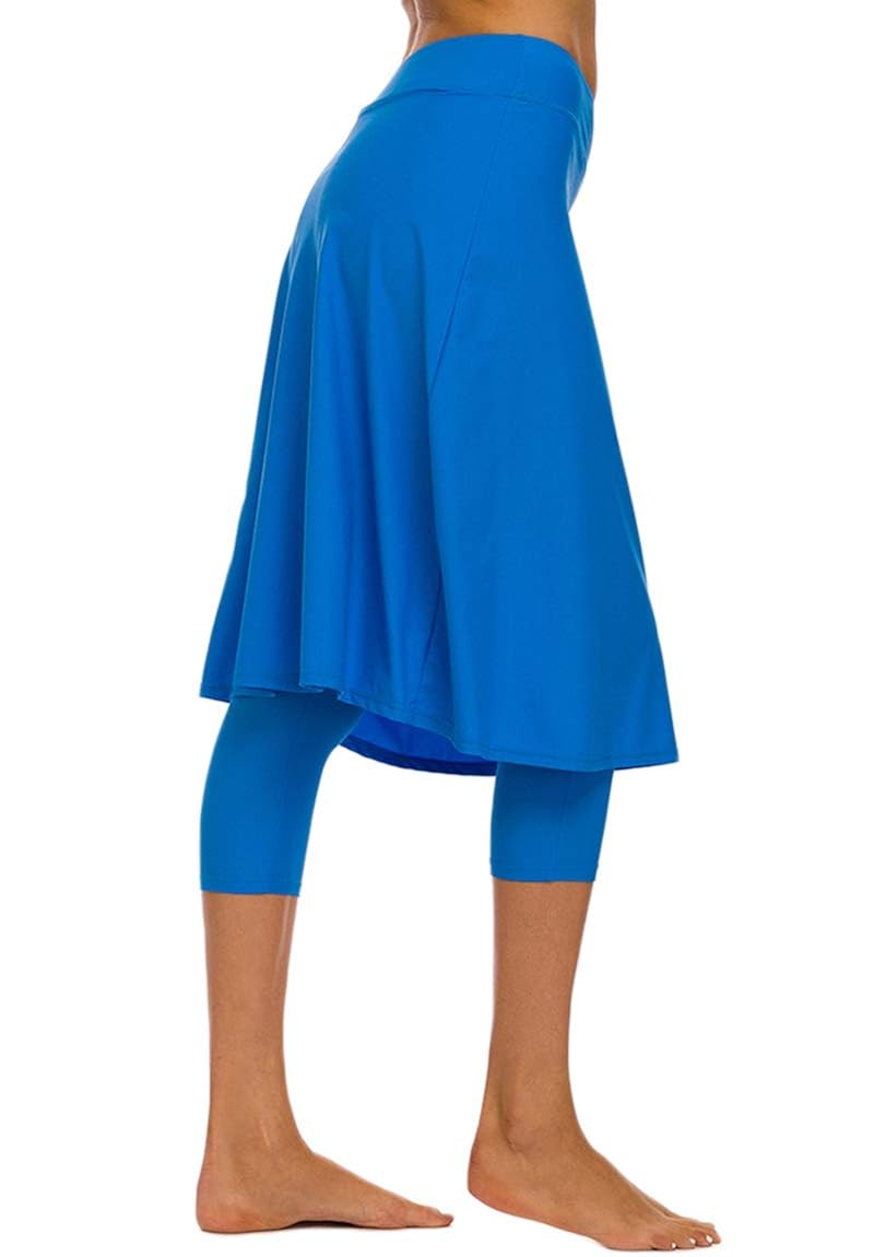 Akaeys Women's Modest Extra Long Swim Skirt with Capris Leggings Active