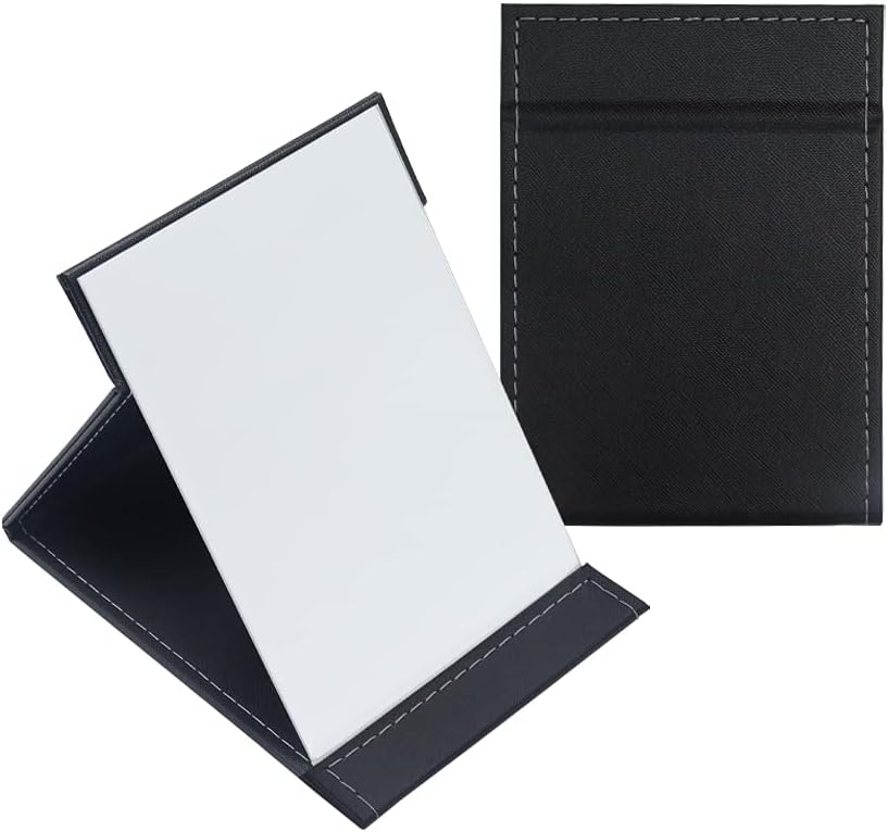 Pilikoll Portable Folding Makeup Mirror Black PU Leather Travel Mirror