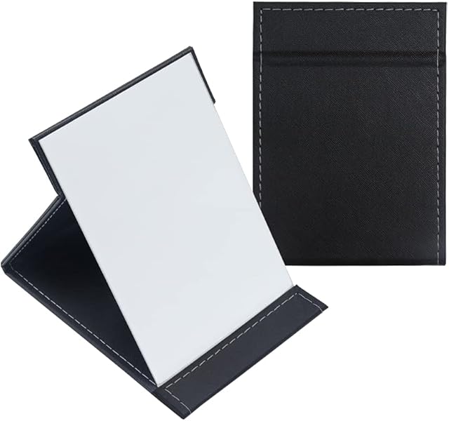 YouMen Portable Folding Makeup Mirror Black PU Leather Travel Mirror Vanity Mirrors with Stand Super HD Compact Foldable Mirror for Travel,Camping, Office Des (7 * 5In)