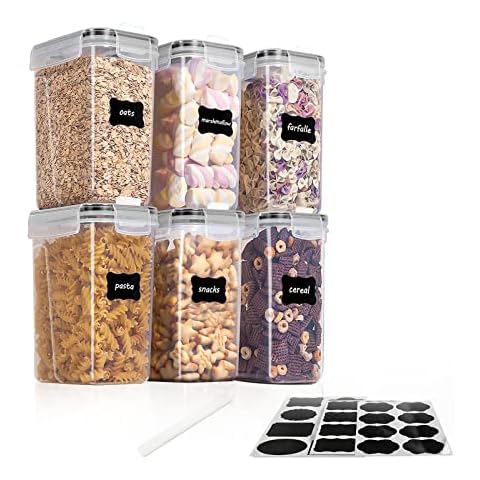 Cereal Storage Containers,Set of 6 2.5L Plastic Food Storage Box with Lid Cereal Dispenser Food Grade Durable Cereal Container for Kitchen Storage & Organisation Cover