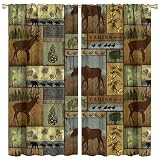 Rustic Retro Cabins Curtains Forest Bear Deer Room Darkening Curtains Pattern Printing 42x45in