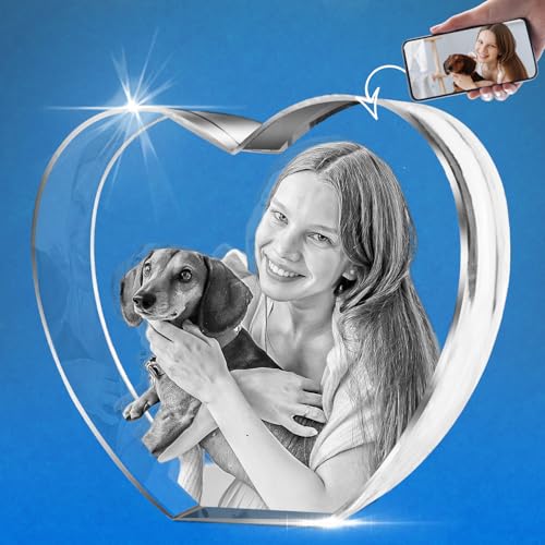 HAN'S LASER Pet Memorial Gifts, Personalized 3D Crystal Photo for Loss of a Dog Gift, Custom Picture Frame for Dogs Or Cats Owner Gifts (Small Heart)