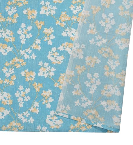 Image of Floral Printed Home Decor Curtains for Living Room, Bedroom Doors and Windows Panel, Parda, Eyelets Hanging, Aqua Blue, 4 x 7 Feet, 1 Piece