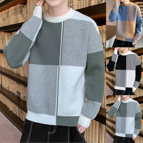 Cambkatl Men's Color Block Crewneck Sweaters, Pullover Loose Long Sleeve Cozy Knitted Casual Sweater Tops2