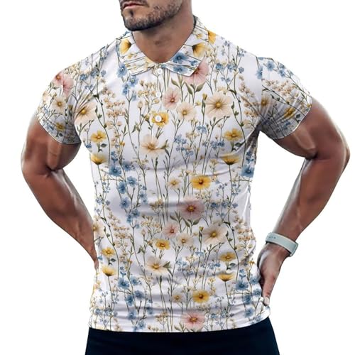 Polo de golf pour homme imprimé floral à manches courtes et coupe sèche