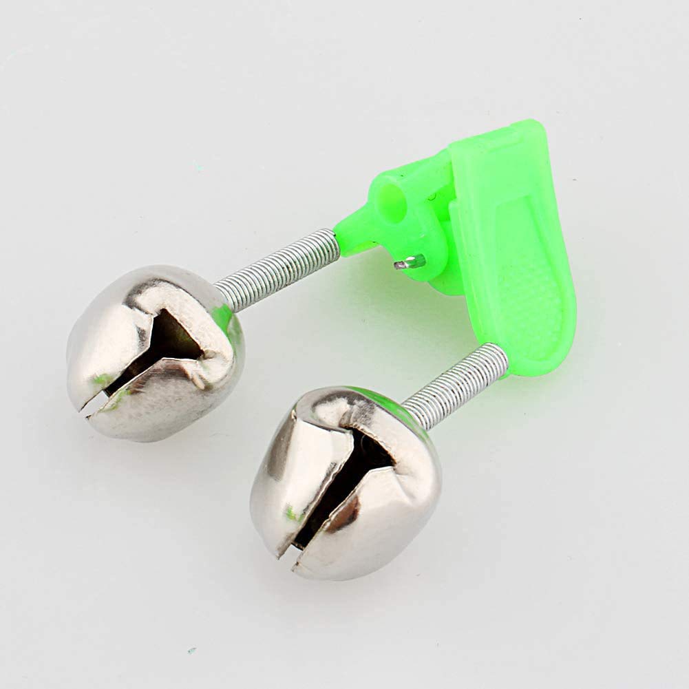 Clochette de Peche, 10 Pcs Alarme de Pêche, Cloche D'alarme de Pêche pour la Pêche en Mer Cannes à Pêche en Plein Air Accessoires de Pêche, Métal(Ton Vert et Argent)