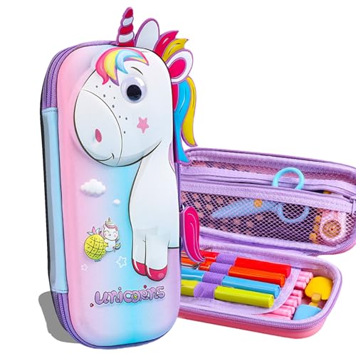Ristpal Trousse à crayons pour filles et garçons, jolie trousse à crayons pour enfants, 3D EVA, grande capacité, fournitures scolaires pour la rentrée scolaire des enfants (licorne rose), Rose licorne