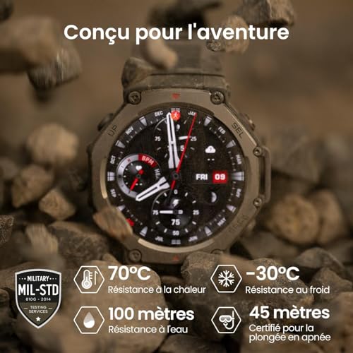 Amazfit T-Rex 3 Outdoor Smartwatch 48mm Écran AMOLED, Cartes et Navigation Hors Ligne, GPS Double Bande à 6 Systèmes Satellites, Autonomie de 27 Jours, Paiement NFC, 170 Modes Sportifs pour Aventure