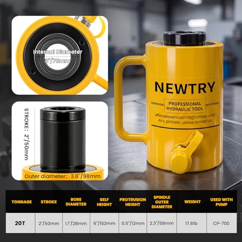 Image of NEWTRY 20 ton Hydraulic Hollow Jack Cylinder 2'' Stroke Porta Power Ram Industrial Lifting Jack Retract Automatically