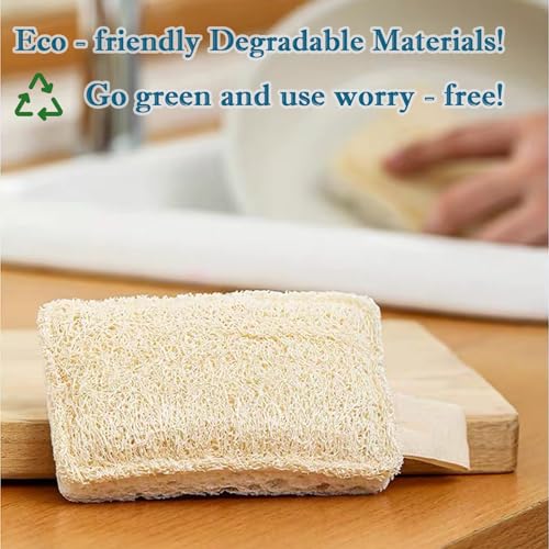 Image of Natural Loofah Sponge for Dishes 100% Organic Kitchen Sponges Non-Scratch Kitchen Scrubbing Pads Biodegradable Sustainable & Highly Absorbent Dual-Sided Design for Tough Grime & Delicate Surfaces