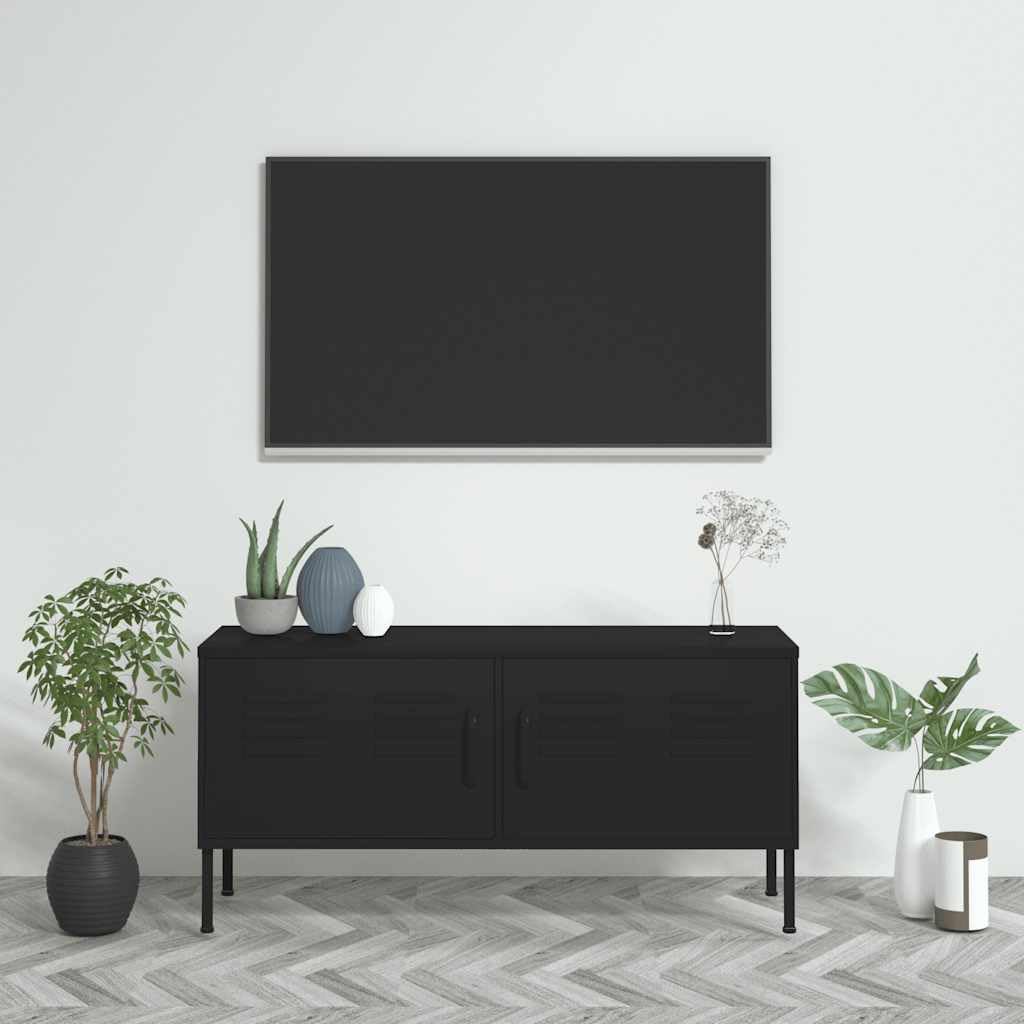 vidaXL Mueble para TV Soporte Mobiliario Aparador Armario Estante Sala de Estar Salón Dormitorio Decoración de Acero Negro 105x35x50 cm