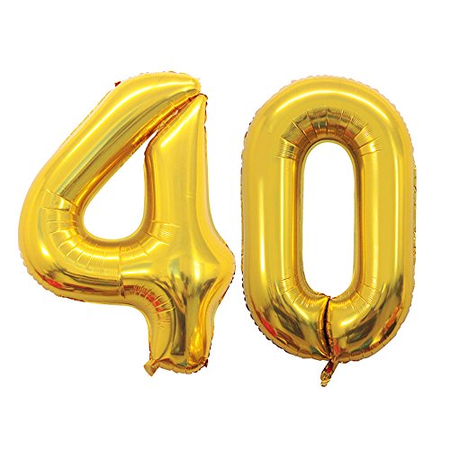 GOER Number 40 Balloons for 40th Birthday Party Decorations 42 Inch Jumbo Foil Helium Balloons for 40th Anniversary (Gold)