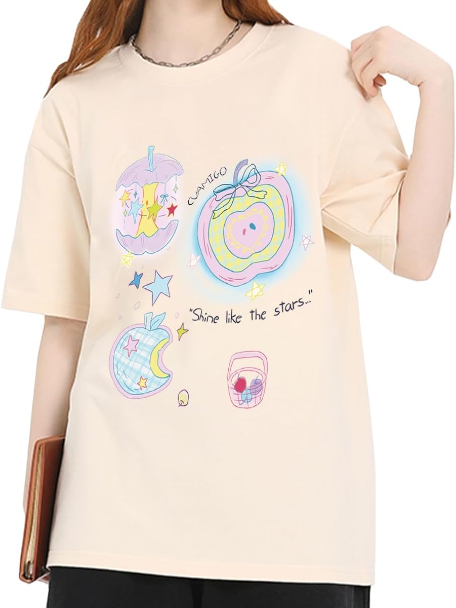 Kawaii Fashion Round Neck Short Sleeve Harajuku Y2K Cute Star Graphic Oversized T-Shirts for Women - Image 3