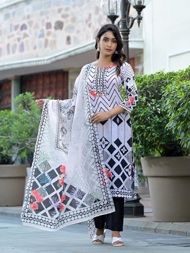 Image of Varanga Women Geometric Printed Kurta Paired With Bottom And Dupatta