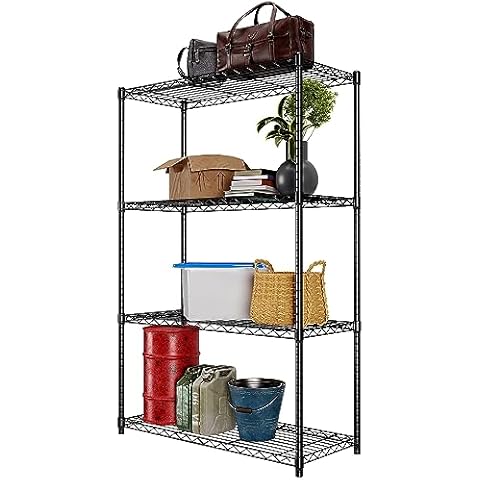 Dopinmin 4-Wire Shelving Metal Storage Rack Adjustable Shelves Metal Storage Shelves Utility Shelf Garage Shelves for Laundry Bathroom Kitchen Pantry Closet(Black) Cover