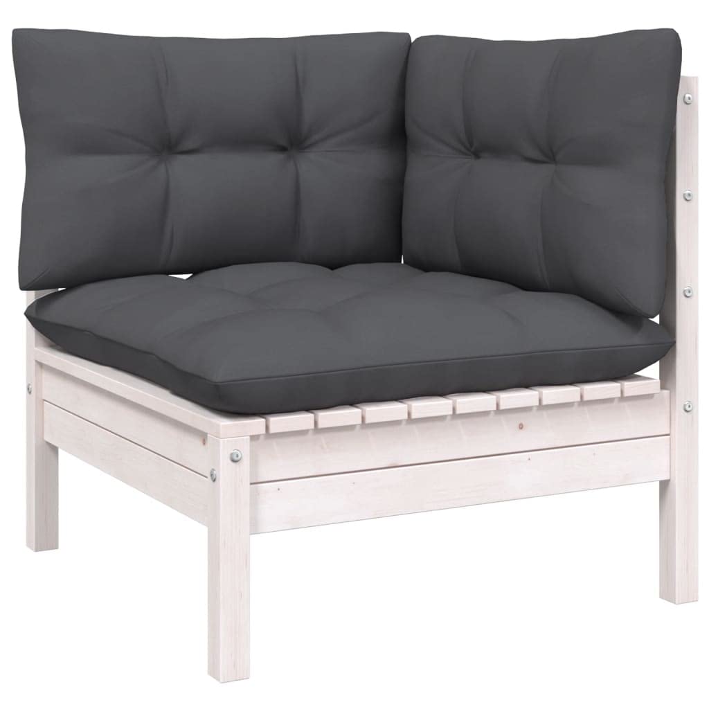 Juego de muebles de jardín de 13 piezas con tapizado en color antracita, conjunto modular de madera de pino resistente para terraza, balcón, jardín, incluye cojín de asiento, mesa auxiliar