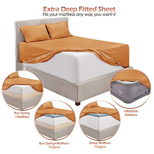 Image of Hearth & Harbor Extra Deep Pocket Twin XL Sheets - 3 Piece Hotel Luxury Twin XL Sheet Set Fits Up to 24 inch Mattress - Soft Luxury Twin XL Bed Sheet Set - Soft & Breathable, Twin XL, Mocha Light Brown