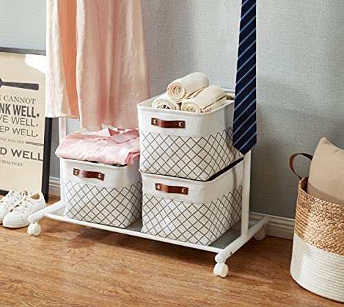Image of DECOMOMO Foldable Storage Bin | Collapsible Sturdy Cationic Fabric Storage Basket Cube W /Handles (Navy Blue Pattern, Large - 15 x 11 x 9.5-3 Pack)