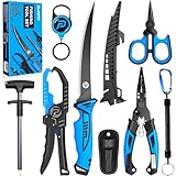 PLUSINNO Fishing Gear, Fishing Tools, 7PCS Fishing Accessories, Corrosion Resistant Fishing Pliers Kit, Fishing Knife, Floating Fish Lip Gripper Fishing Gifts for Men, Gifts for Fishermen