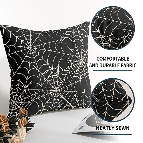 Halloween Spiderweb Pillow Covers 18x18 Set of 2 Black White Spider Web Outdoor Decorative Throw Pillows Halloween Scary Themed Farmhouse Pillowcases Linen Cushion Case Decor for Home Sofa Couch Bed by Robvobe - Image 5