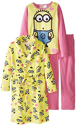Despicable Me Big Girls' Minion Hearts Two-Piece Pajama Set with Robe