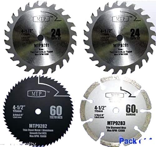 Pack of 4 Assorted Metal/wood 4-1/2" 4.5 inch Circular Saw Blade for Rockwell Compact Rk3441k , Worx WX429L RW9281 RW9282 Rw9283