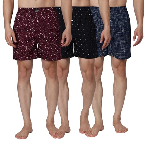 Image of Urban Scottish Ultra-Comfortable Men's Boxer Pants (Pack of 3) - 100% Cotton Material with A Stylish Print - Soft and Stretchy Elastic Waist Band - Dynamic Movement and Hardwearing Stitching