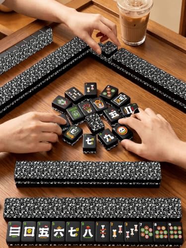 Halloween American Mahjong Tile Set Halloween Seamless Skeletons Pumpkins Bats Black Cats Webs Haunted 160 Acrylic Mahjong Tiles 1.4" Game Set with Bag & Accessories for Gift Travel Party (Skull) - Image 8